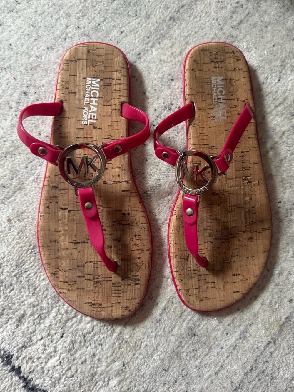 Michael Kors Hot Pink MK Logo Thong Sandals